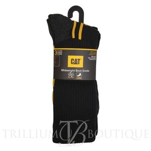 CAT Caterpillar Men's Half Cushion Crew Logo Socks Black 3 Pairs US 8-12 NWT